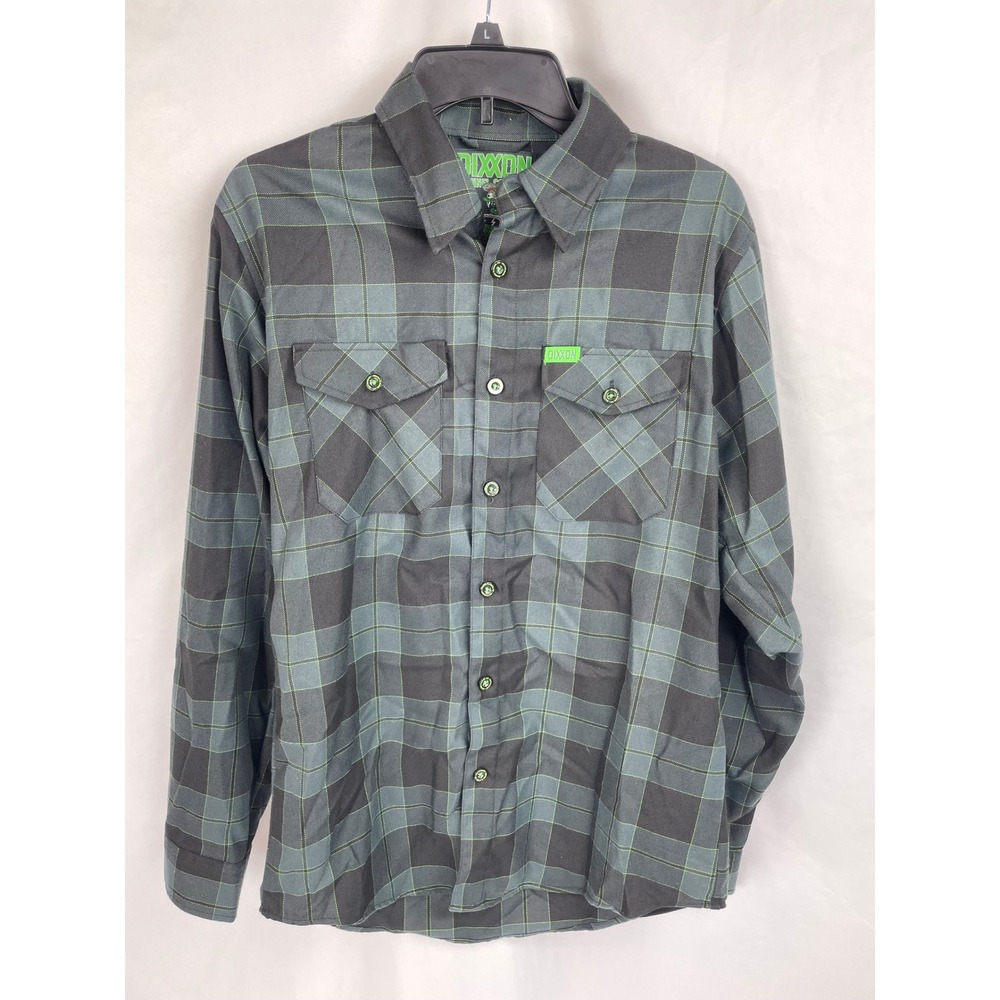 Dixxon Shirt Men Small Adrenaline Plaid Button Down Long Sleeve Gray Black